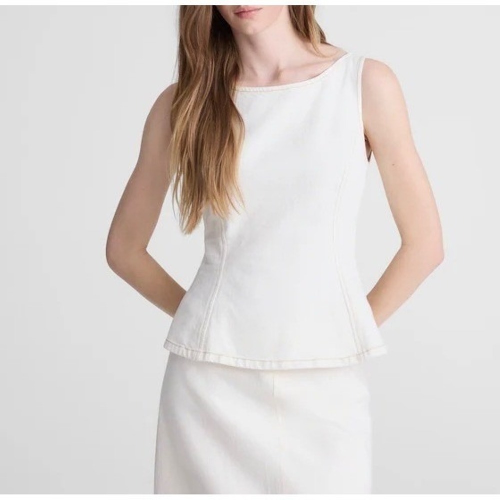 Madewell Denim Corset Tank Top Womens Size 14 Ivory Ecru Zip Back Style NZ030 - Picture 2 of 10